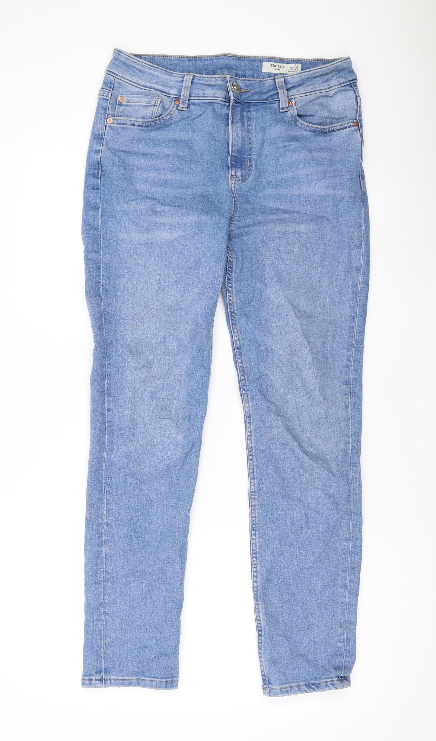 Marks and Spencer Womens Blue Cotton Straight Jeans Size 12 L28 in Regular Zip