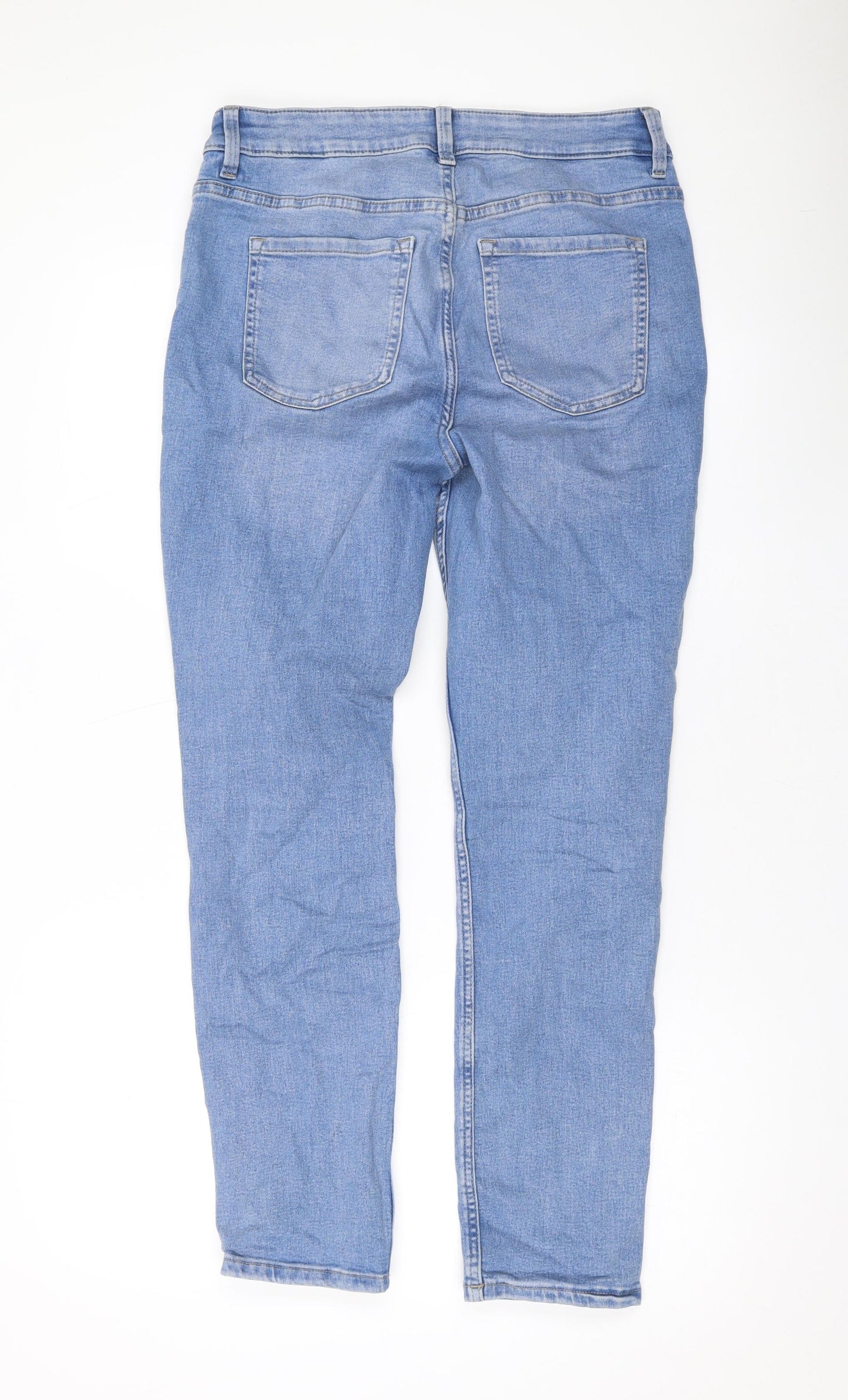 Marks and Spencer Womens Blue Cotton Straight Jeans Size 12 L28 in Regular Zip