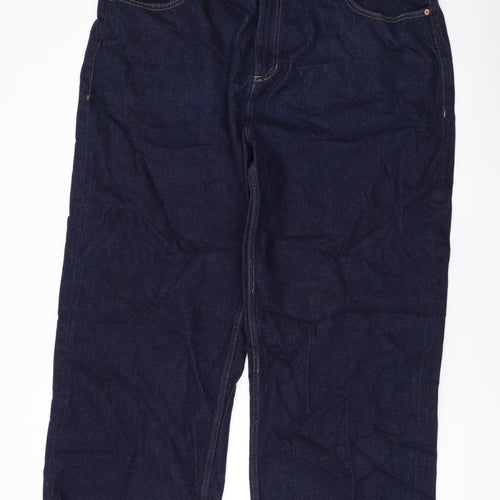 Marks and Spencer Womens Blue Cotton Wide-Leg Jeans Size 22 L27 in Regular Zip