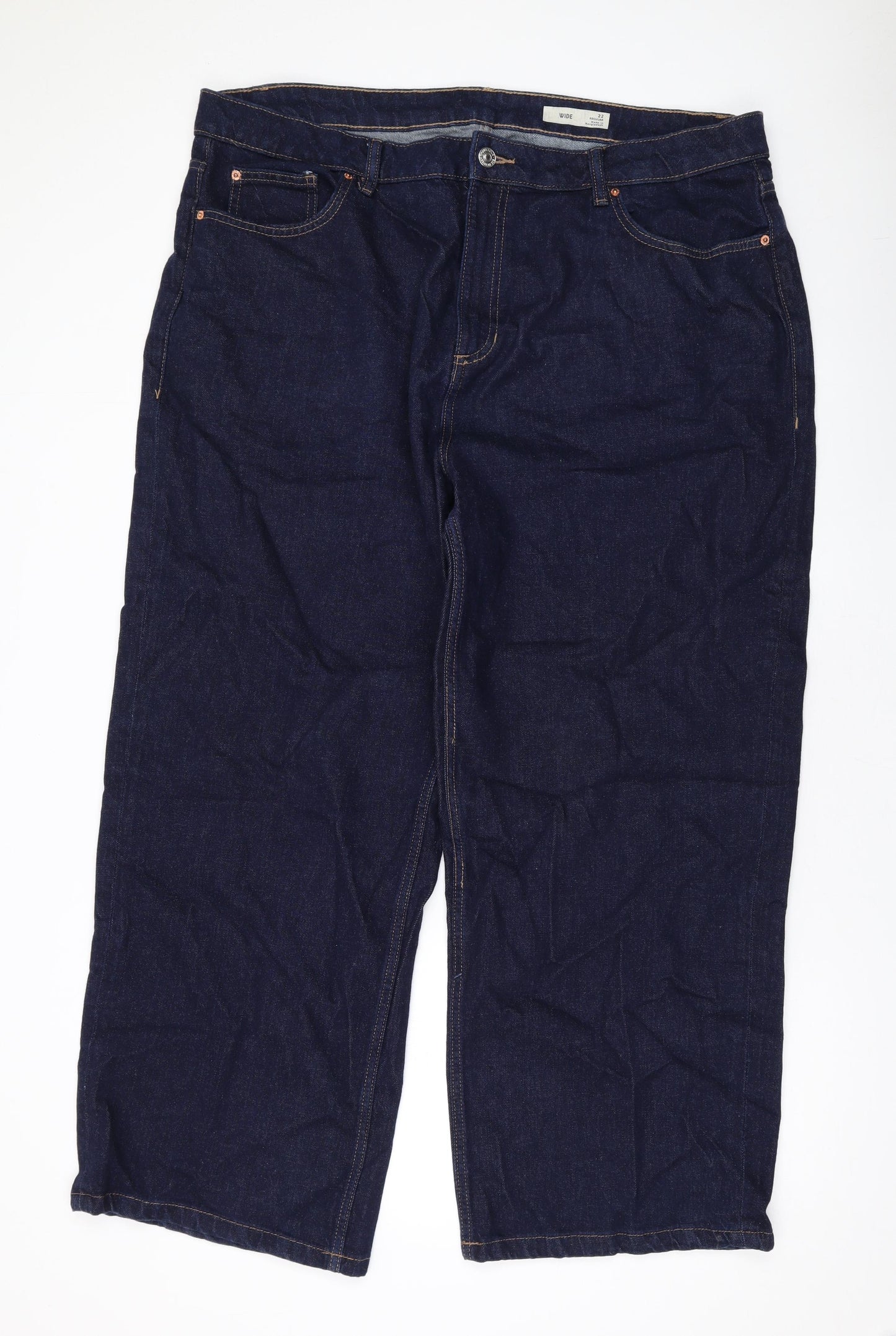 Marks and Spencer Womens Blue Cotton Wide-Leg Jeans Size 22 L27 in Regular Zip