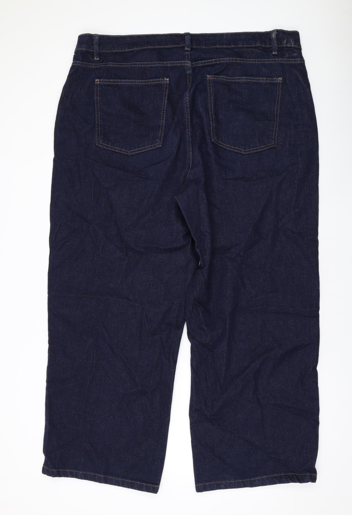 Marks and Spencer Womens Blue Cotton Wide-Leg Jeans Size 22 L27 in Regular Zip