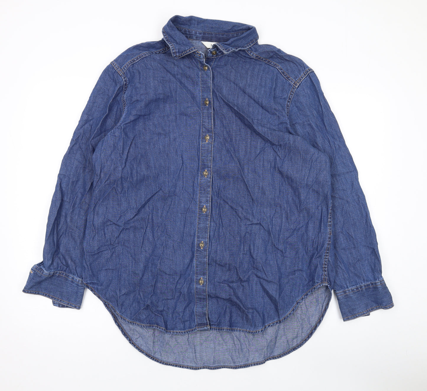 Marks and Spencer Womens Blue Cotton Basic Button-Up Size 16 Collared