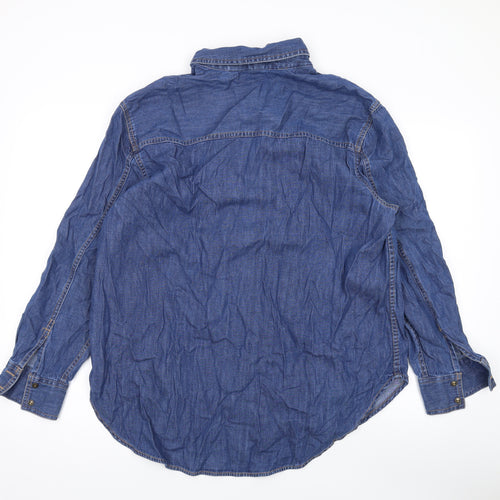 Marks and Spencer Womens Blue Cotton Basic Button-Up Size 16 Collared