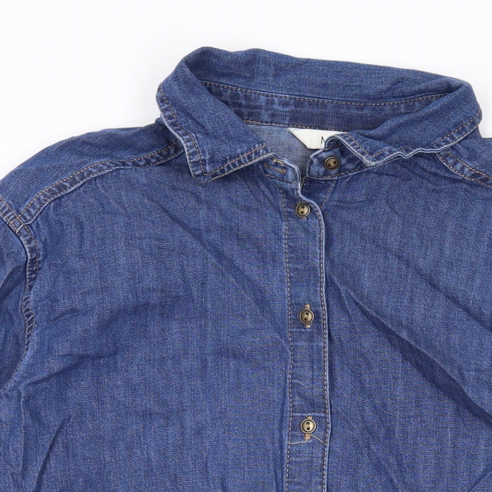 Marks and Spencer Womens Blue Cotton Basic Button-Up Size 16 Collared