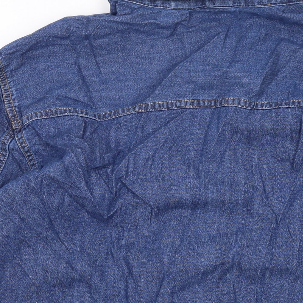 Marks and Spencer Womens Blue Cotton Basic Button-Up Size 16 Collared