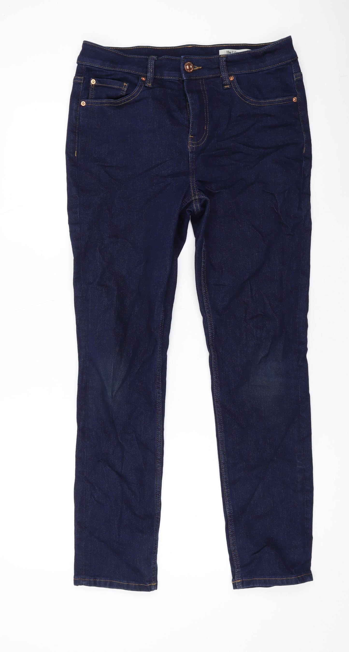 Marks and Spencer Womens Blue Cotton Straight Jeans Size 12 L27 in Regular Zip