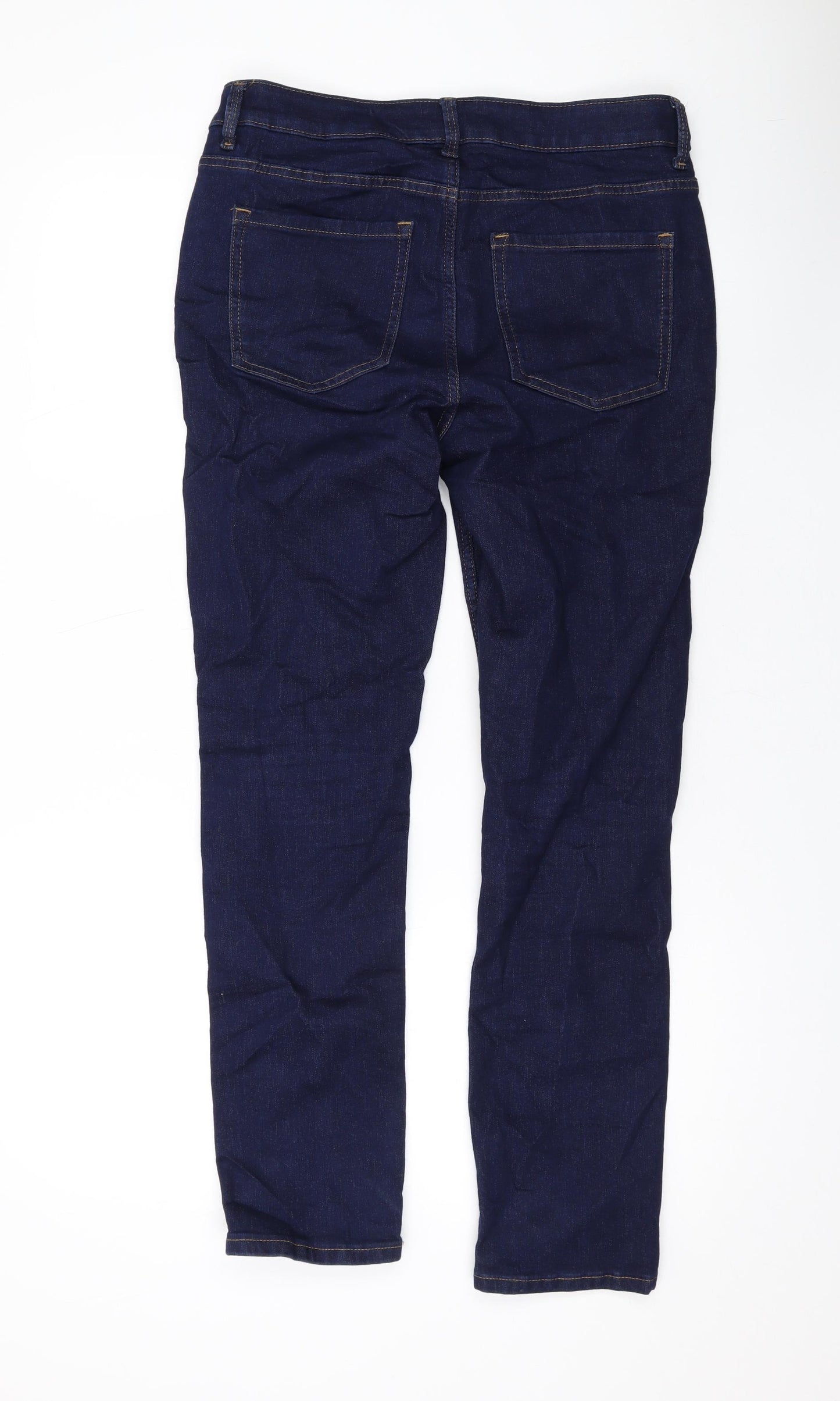 Marks and Spencer Womens Blue Cotton Straight Jeans Size 12 L27 in Regular Zip