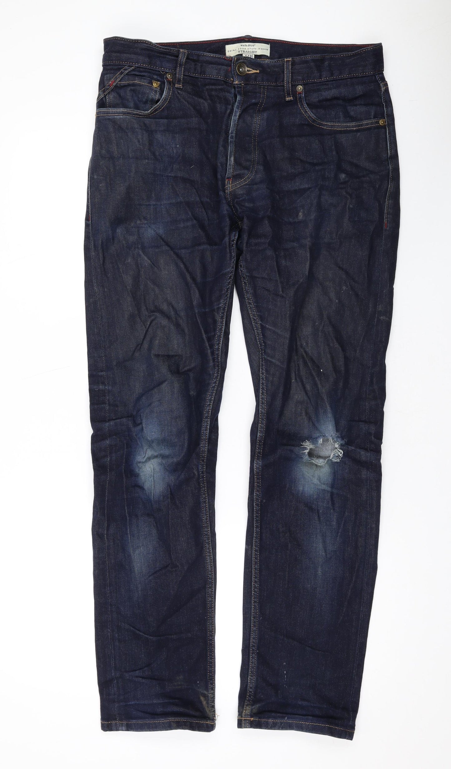 White Stuff Womens Blue Cotton Straight Jeans Size 32 in L29 in Regular Zip