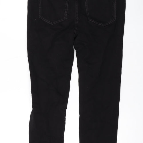 Marks and Spencer Womens Black Cotton Straight Jeans Size 14 L26 in Regular Zip