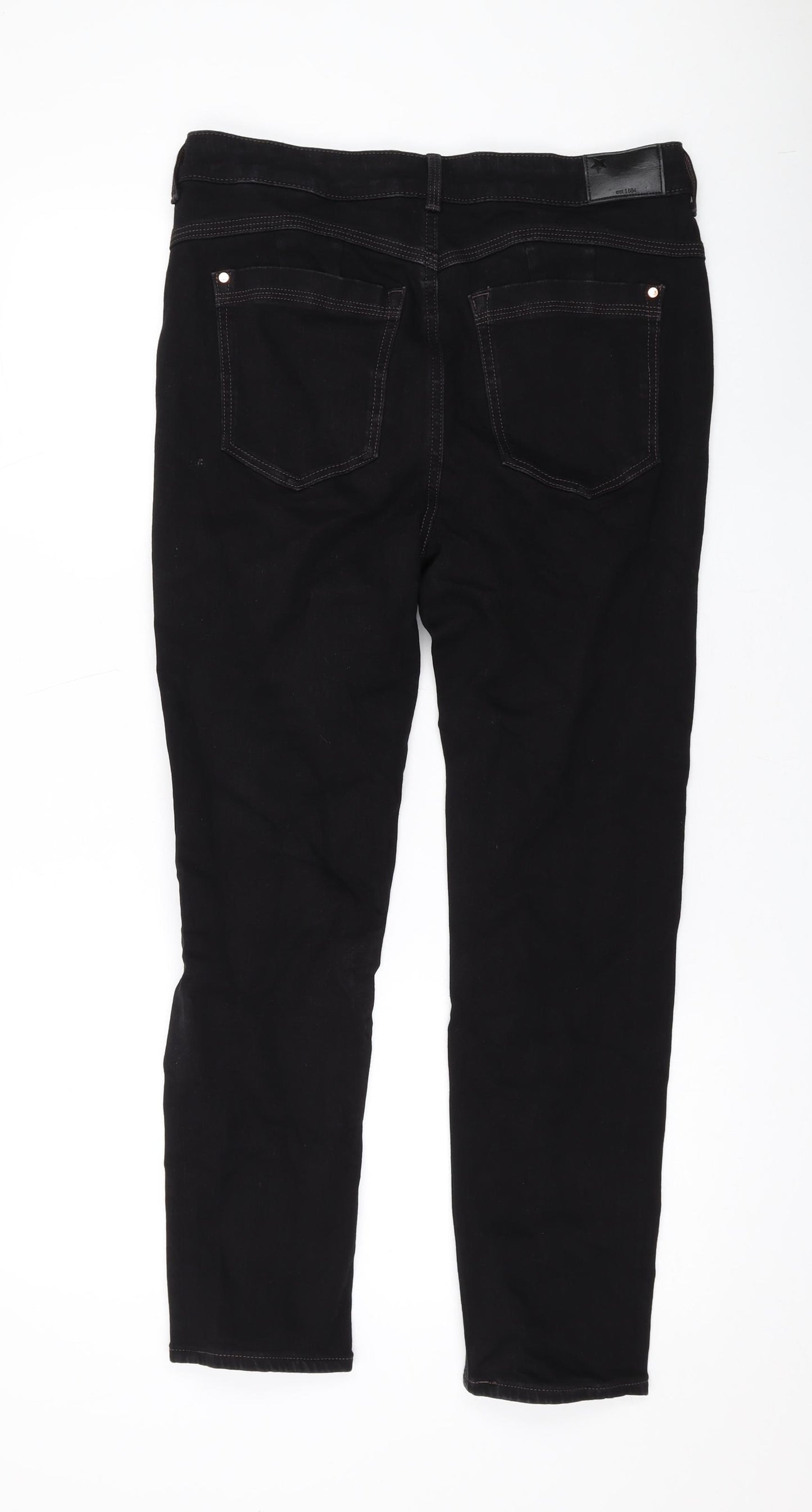 Marks and Spencer Womens Black Cotton Straight Jeans Size 14 L26 in Regular Zip