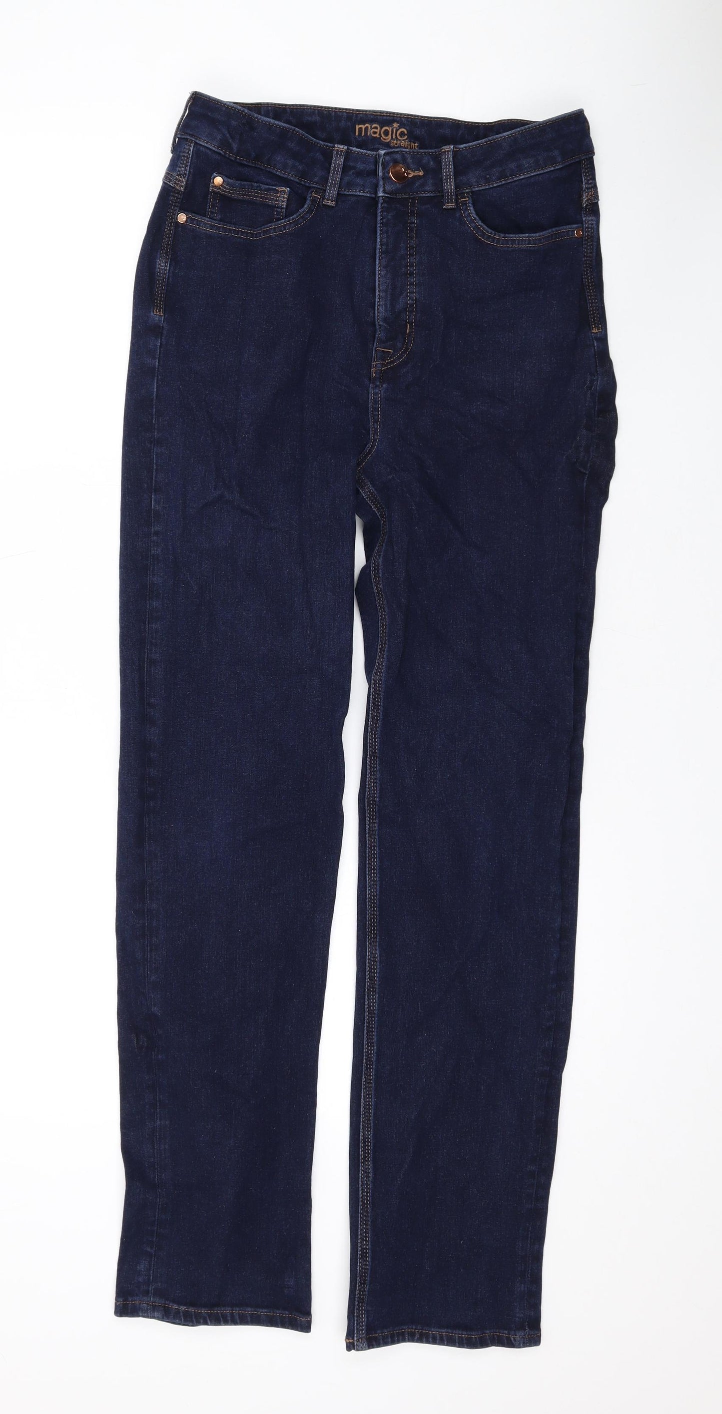 Marks and Spencer Womens Blue Cotton Straight Jeans Size 12 L29 in Regular Zip