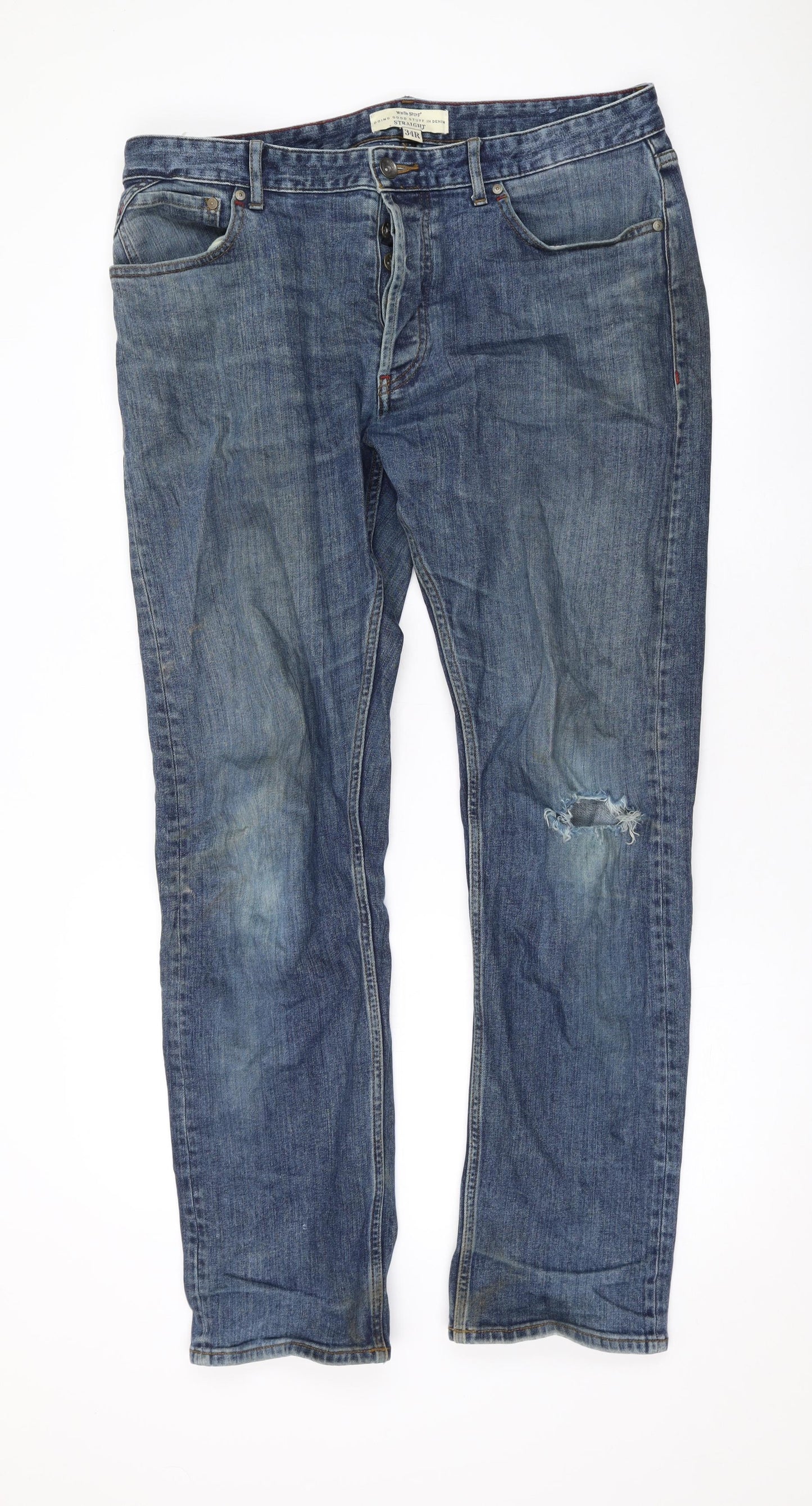 White Stuff Mens Blue Cotton Straight Jeans Size 34 in L30 in Regular Zip