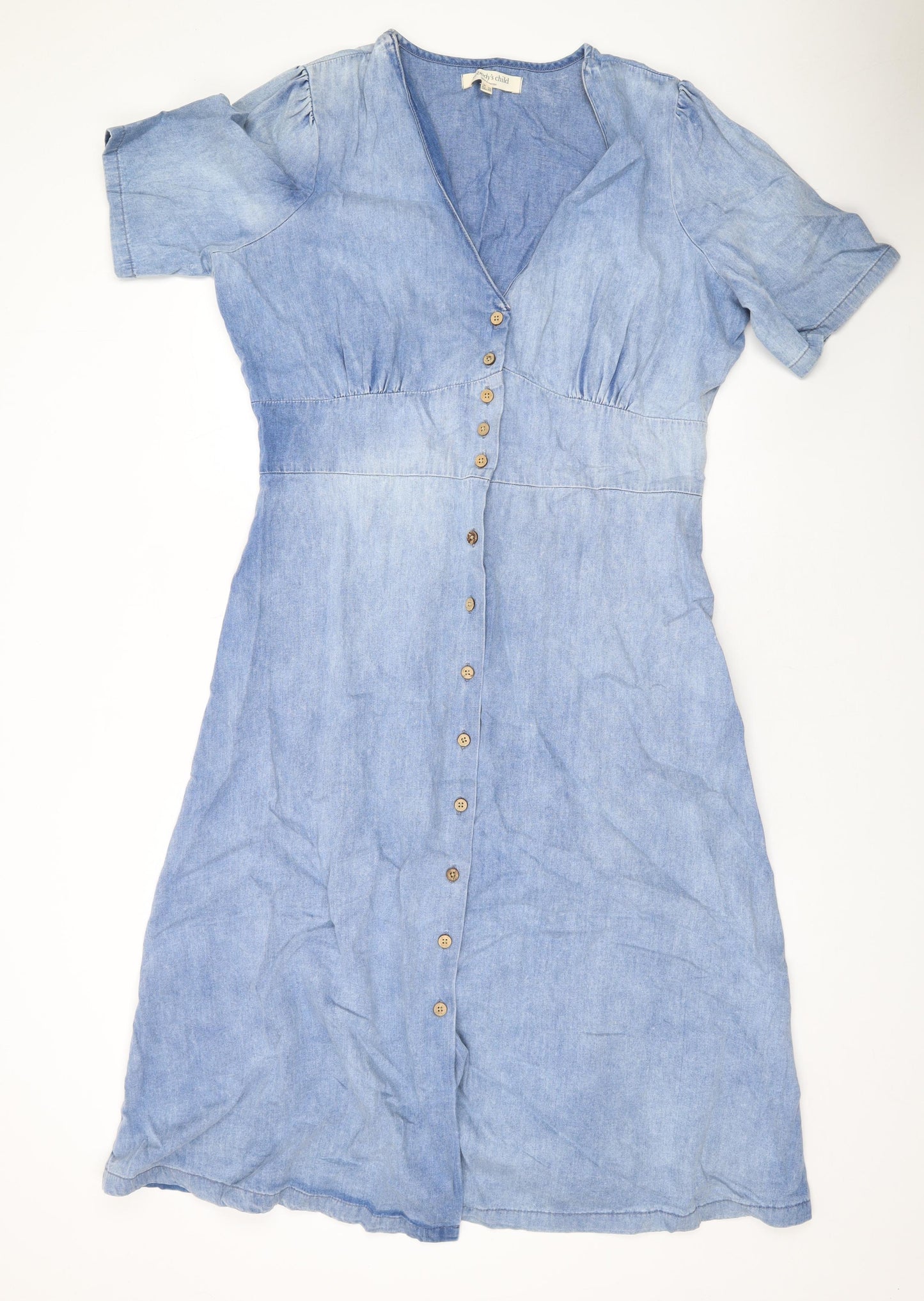 Nobody's Child Womens Blue Cotton A-Line Size 16 V-Neck Button