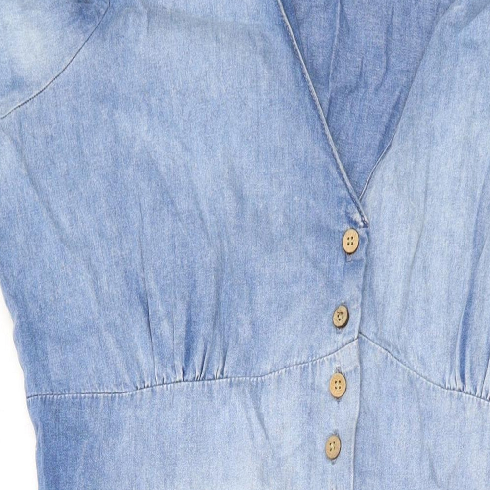 Nobody's Child Womens Blue Cotton A-Line Size 16 V-Neck Button