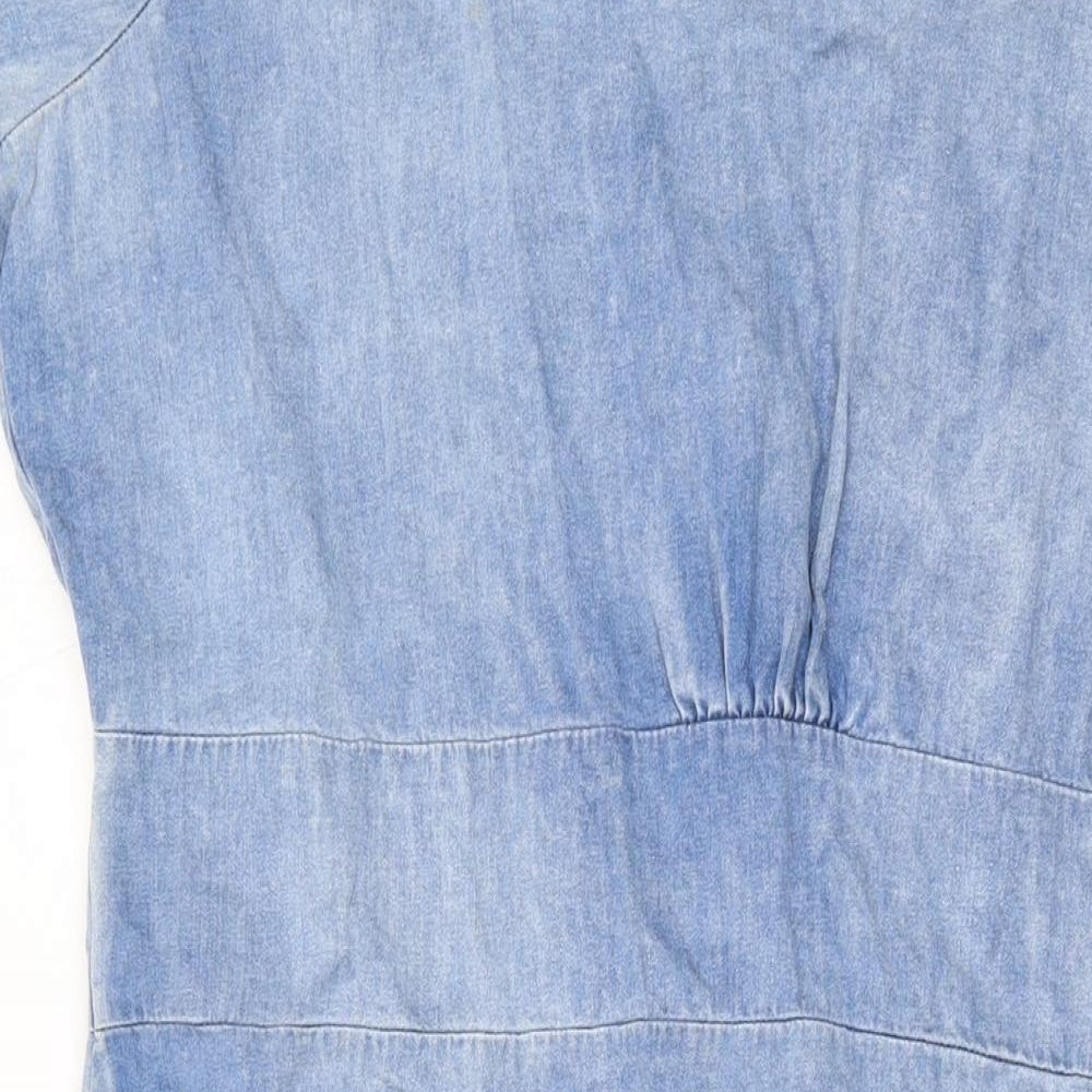 Nobody's Child Womens Blue Cotton A-Line Size 16 V-Neck Button