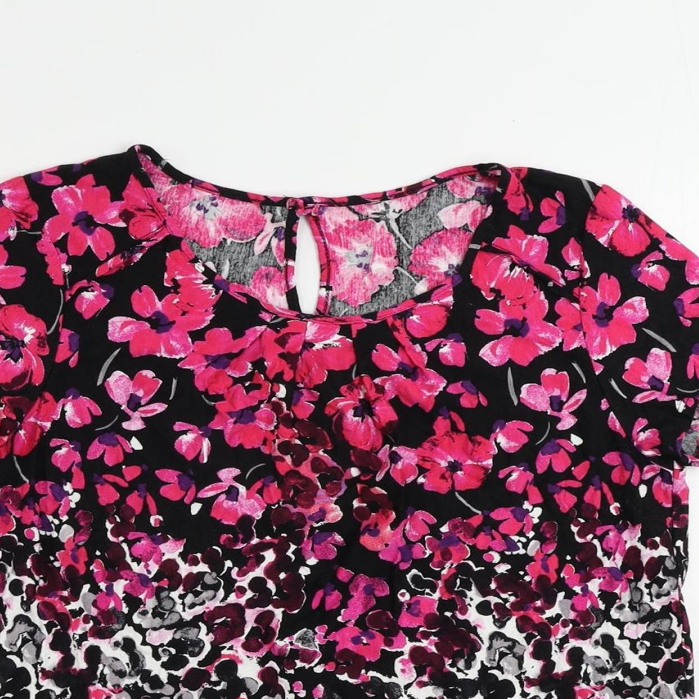 M&Co Womens Black Floral Viscose Basic Blouse Size 12 Boat Neck
