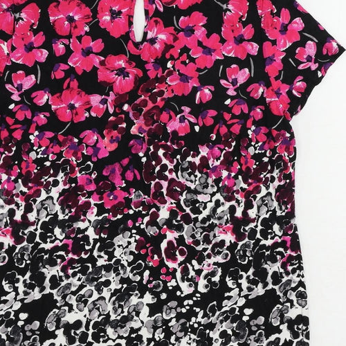 M&Co Womens Black Floral Viscose Basic Blouse Size 12 Boat Neck