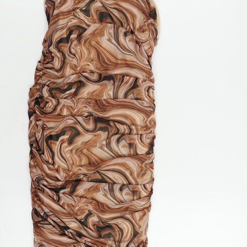 Quiz Womens Brown Geometric Polyester Bodycon Size 10 Square Neck - Ruched