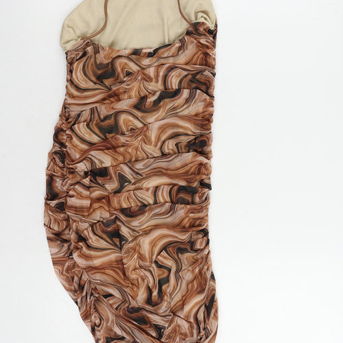 Quiz Womens Brown Geometric Polyester Bodycon Size 10 Square Neck - Ruched