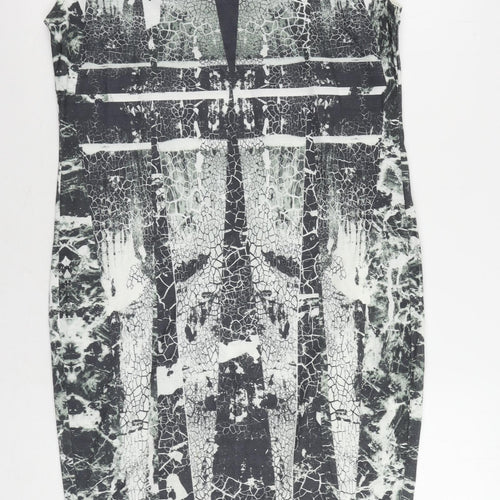 ASOS Womens Grey Geometric Polyester Pencil Dress Size 12 Round Neck Pullover