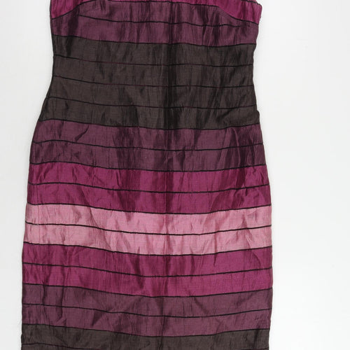 Precis Petite Womens Purple Striped Linen Pencil Dress Size 10 Boat Neck Zip - Lined