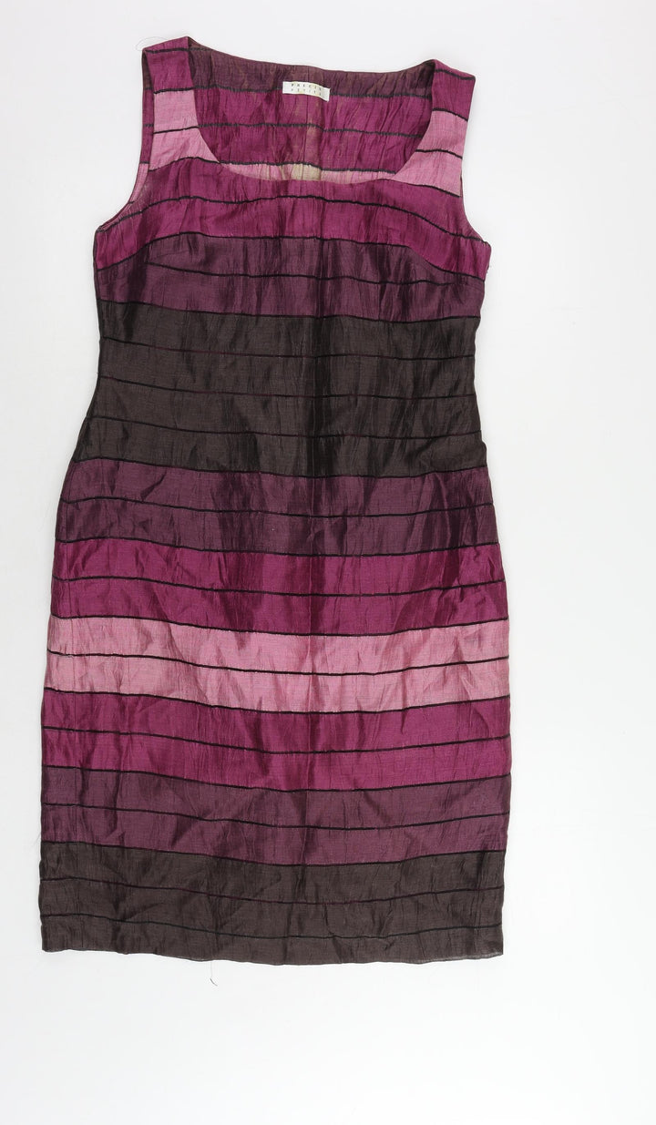 Precis Petite Womens Purple Striped Linen Pencil Dress Size 10 Boat Neck Zip - Lined