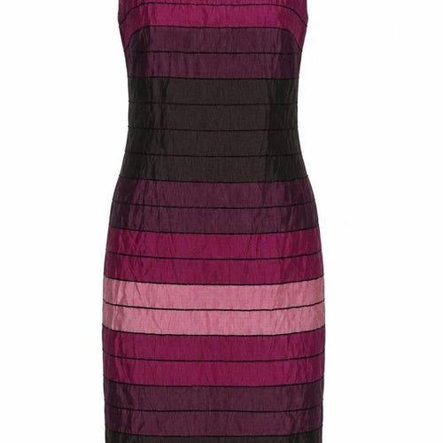 Precis Petite Womens Purple Striped Linen Pencil Dress Size 10 Boat Neck Zip - Lined