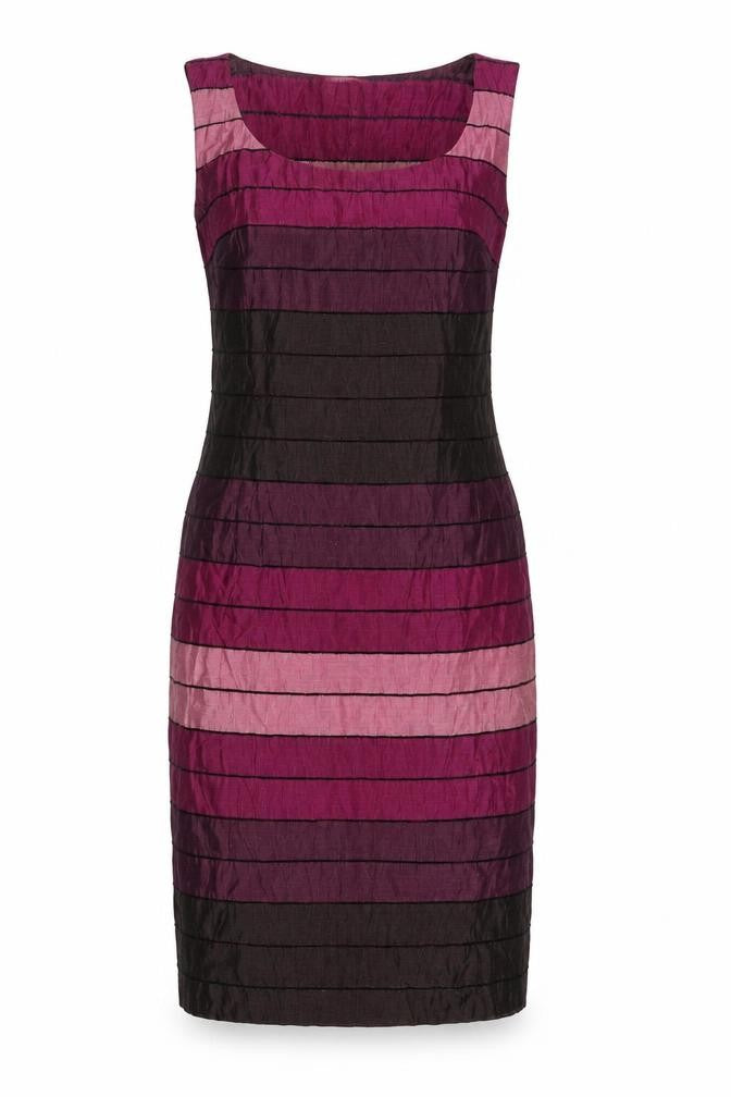 Precis Petite Womens Purple Striped Linen Pencil Dress Size 10 Boat Neck Zip - Lined