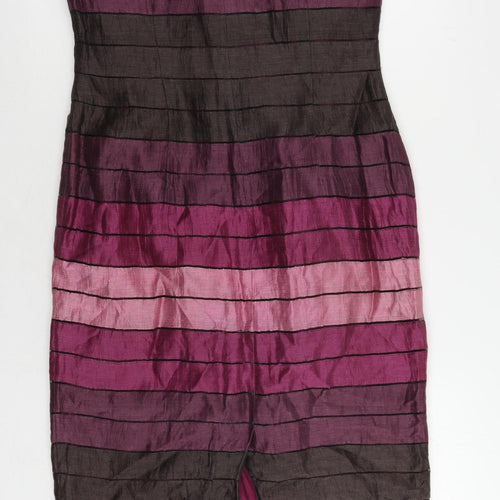 Precis Petite Womens Purple Striped Linen Pencil Dress Size 10 Boat Neck Zip - Lined