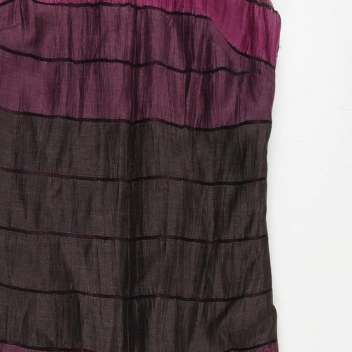 Precis Petite Womens Purple Striped Linen Pencil Dress Size 10 Boat Neck Zip - Lined