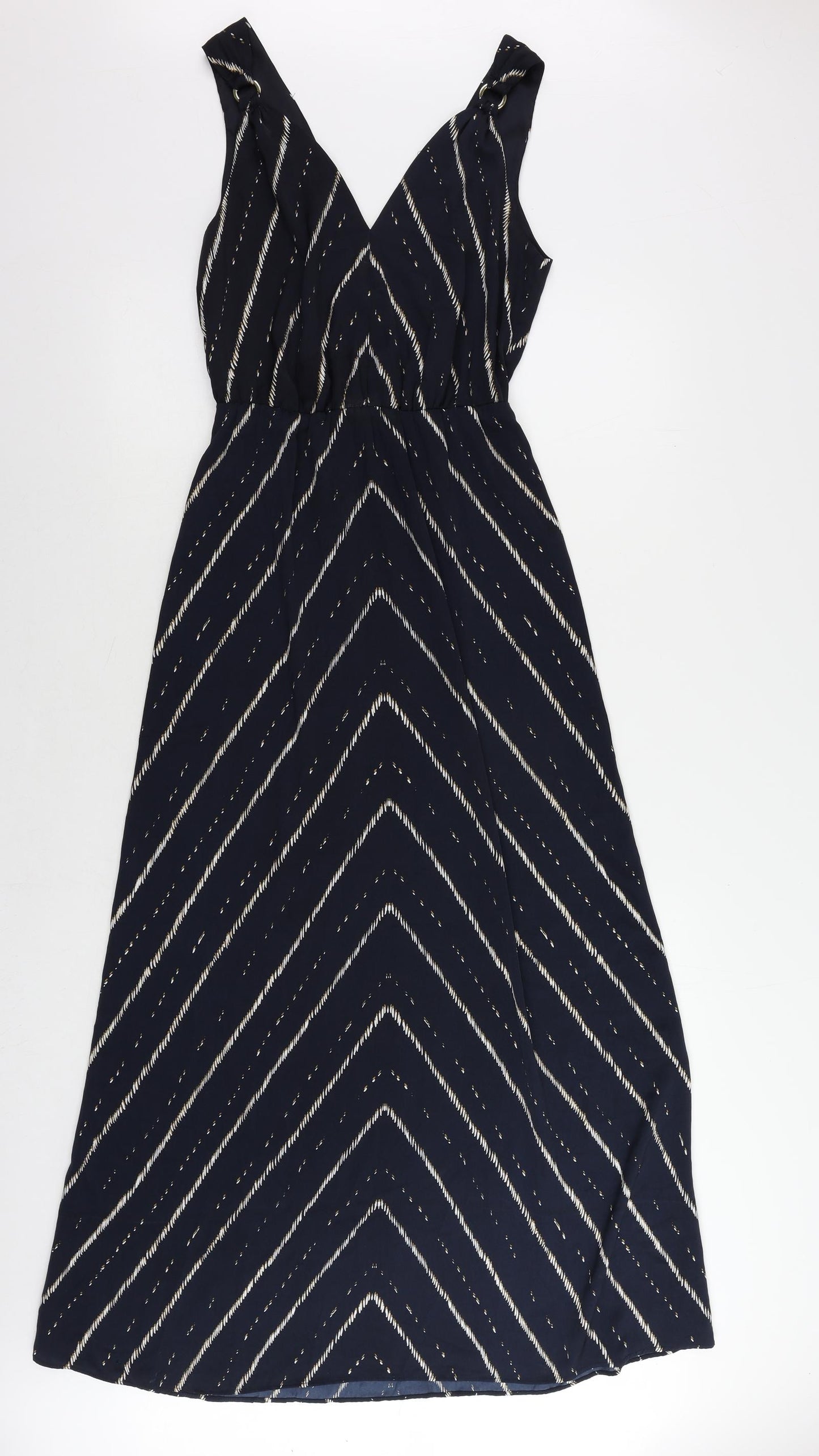 H&M Womens Blue Geometric Polyester Maxi Size 4 V-Neck Pullover