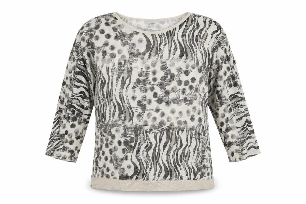 Front view of Apricot women’s grey geometric polyester basic blouse, size M, boat neck -, size M-l
