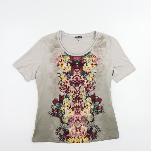 Gerry Weber Womens Grey Floral Polyester Basic T-Shirt Size 10 Round Neck