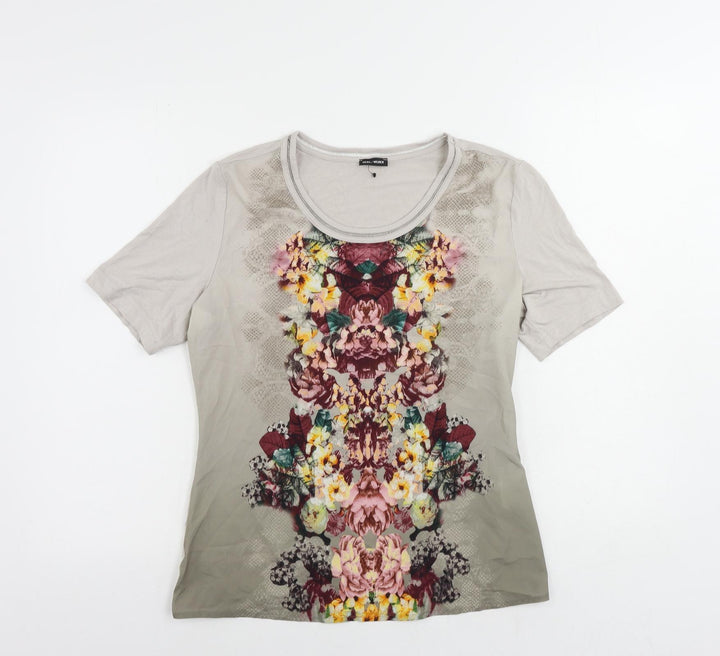 Gerry Weber Womens Grey Floral Polyester Basic T-Shirt Size 10 Round Neck