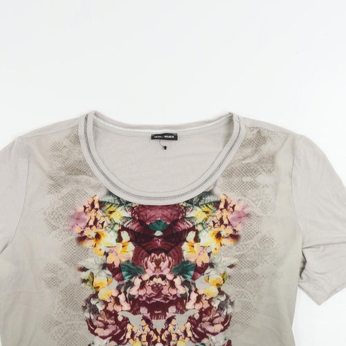 Gerry Weber Womens Grey Floral Polyester Basic T-Shirt Size 10 Round Neck