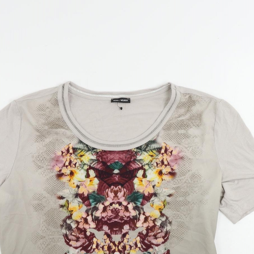 Gerry Weber Womens Grey Floral Polyester Basic T-Shirt Size 10 Round Neck