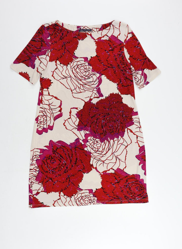 Marks and Spencer Womens Red Floral Polyester Shift Size 14 Boat Neck Pullover
