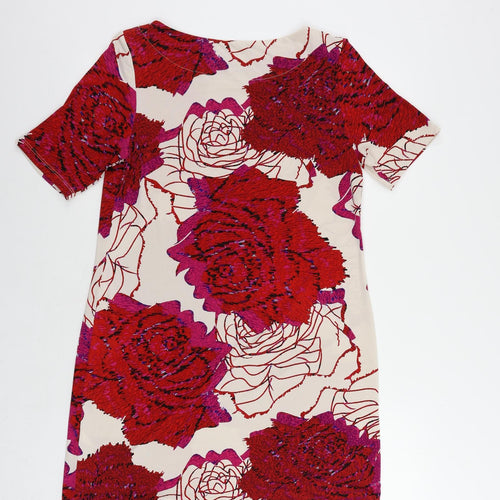 Marks and Spencer Womens Red Floral Polyester Shift Size 14 Boat Neck Pullover