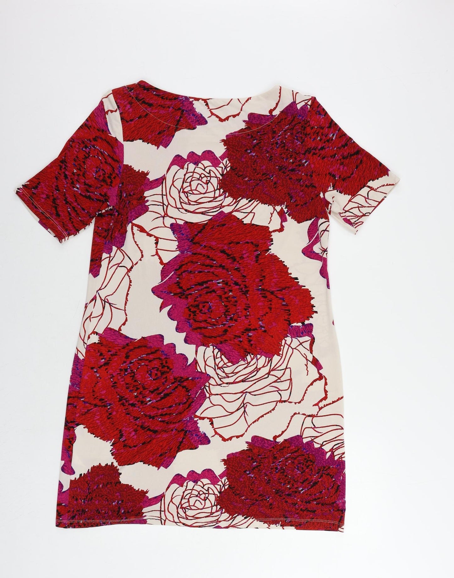 Marks and Spencer Womens Red Floral Polyester Shift Size 14 Boat Neck Pullover