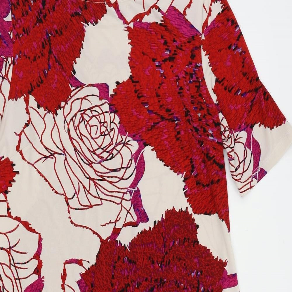 Marks and Spencer Womens Red Floral Polyester Shift Size 14 Boat Neck Pullover