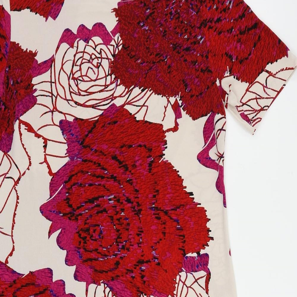 Marks and Spencer Womens Red Floral Polyester Shift Size 14 Boat Neck Pullover