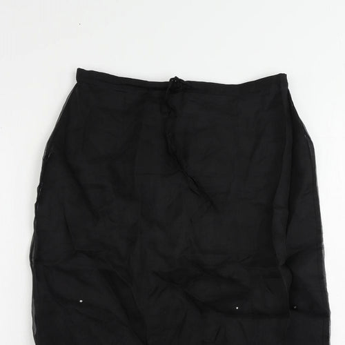 Warehouse Womens Black Silk Straight & Pencil Skirt Size 12 Zip - Embroidered