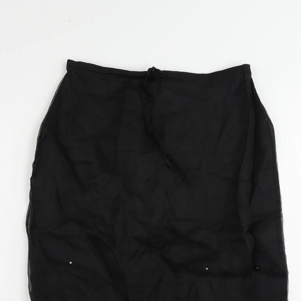Warehouse Womens Black Silk Straight & Pencil Skirt Size 12 Zip - Embroidered