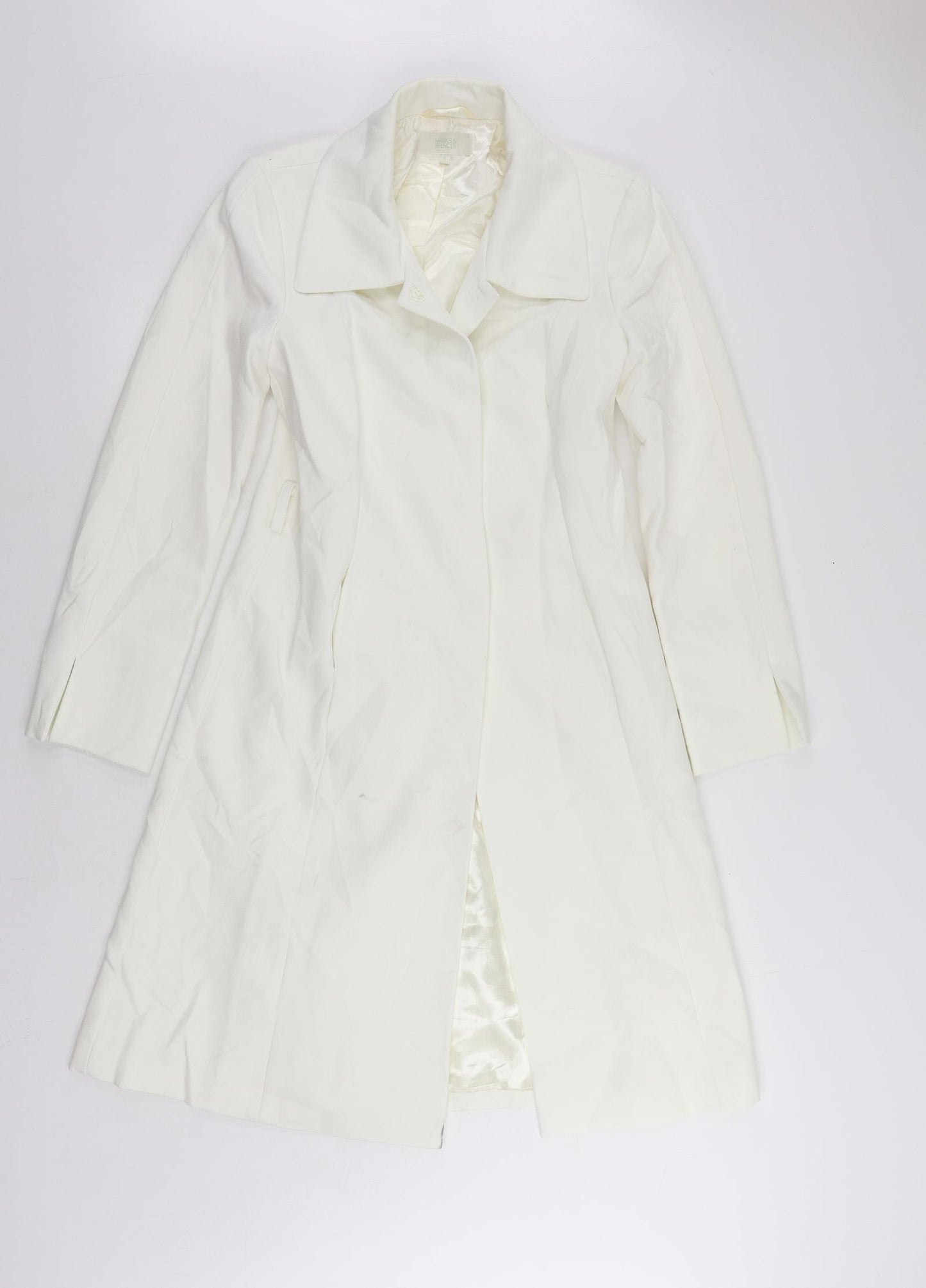 Marks and Spencer Womens White Overcoat Coat Size 8 Snap