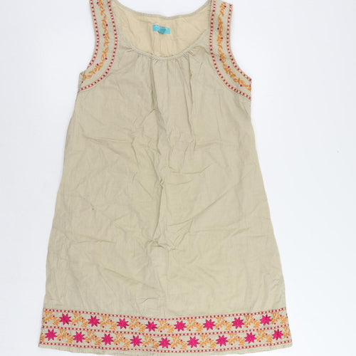 Calypso St. Barth Womens Beige Cotton Shift Size M Boat Neck Pullover - Embroidered