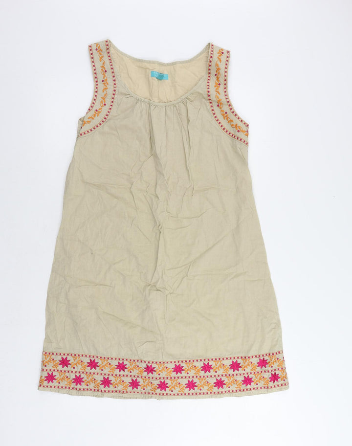 Calypso St. Barth Womens Beige Cotton Shift Size M Boat Neck Pullover - Embroidered