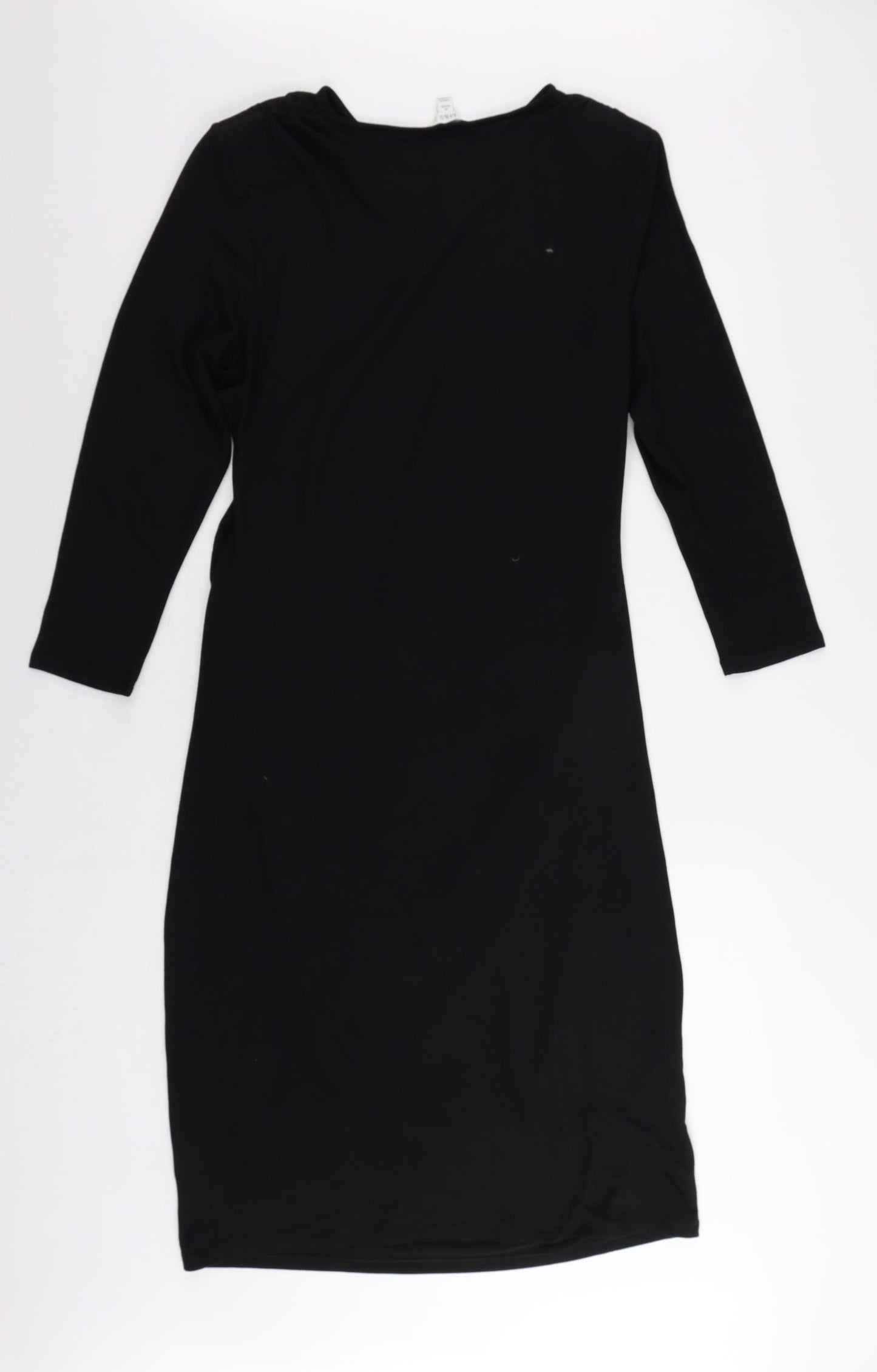 Marks and Spencer Womens Black Polyester Jumper Dress Size 16 Round Neck Pullover - Ruched