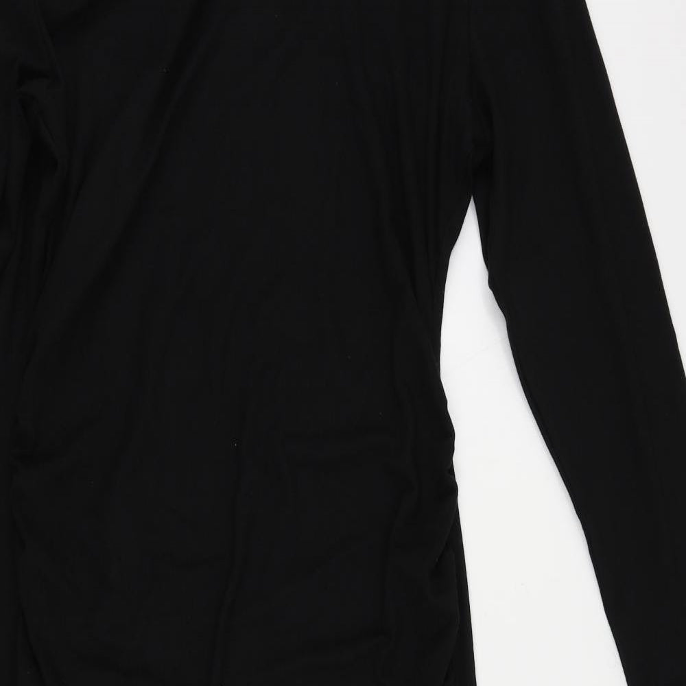 Marks and Spencer Womens Black Polyester Jumper Dress Size 16 Round Neck Pullover - Ruched