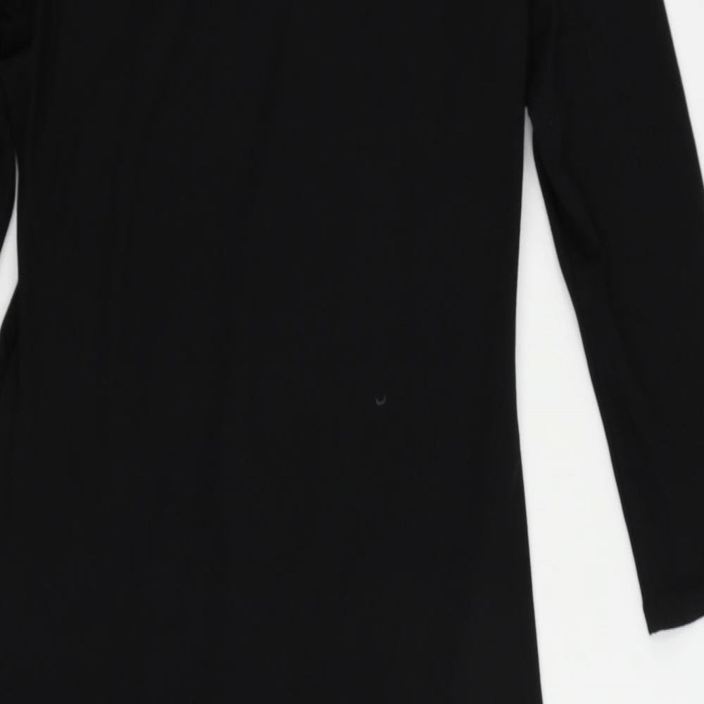 Marks and Spencer Womens Black Polyester Jumper Dress Size 16 Round Neck Pullover - Ruched