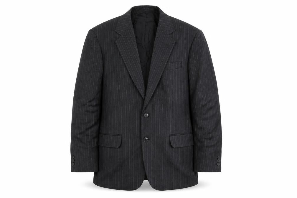 Front view of St Michael men’s grey striped wool jacket suit jacket, size 38, regular